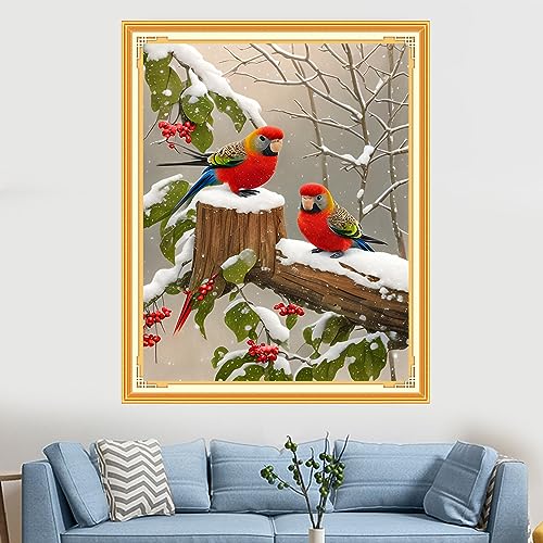Image of Findvoor Stamped Cross Stitch Kits for Beginners Full Range of Cross Stitching Embroidery Pattern for Adults, 11CT DIY Needlepoint Embroidery Starter Kits-Bird Snowy 15.7x19.7 inch