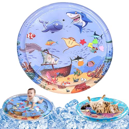 Qosigote Wasserspielmatte Katze Hunde Katzen Spiel & Kühl Wassermatte Katzen Wassermatte Kratzfest Sommer Aufblasbare Sensorische Wasserspielmatte Interaktives Spielzeug (F 65cm*65cm)