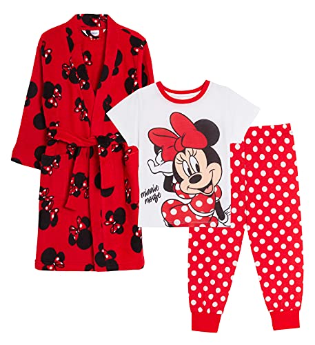 Disney Conjunto de Bata y Pijama de Minnie Mouse para niñas, Bata de baño y Pijama a Juego de 3 Piezas para niñas, Albornoz