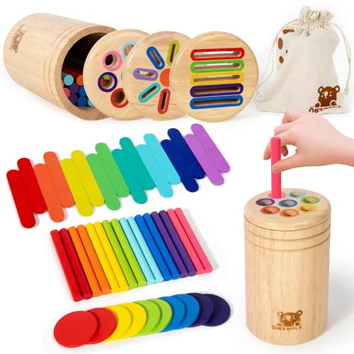 Image of Wooden Sorting Toy for Toddlers 1-3 - Fine Motor Skills Toys,3 in 1Baby Coin Bank & Color Matching Game - Sensory Educational Toy for Boys Girls Travel Activities