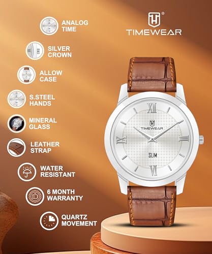 Image of TIMEWEAR Analog Slim Two Hands Leather Strap Watch for Men