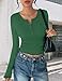 Ekouaer Women's Long Sleeve Shirts 3 Packs Henley Button Down Tops Ribbed Slim Fit Base Layer Soft Thermal Tee Black/White/Green (3pcs) L