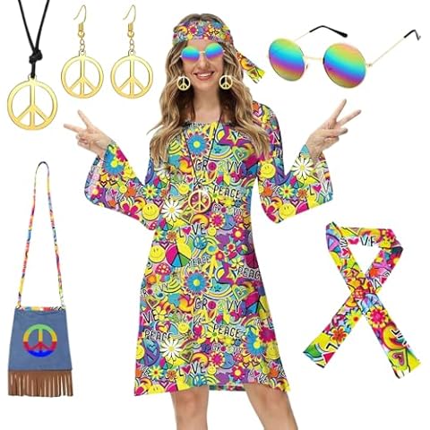 TOLOYE 70s Fancy Dress Hippie Costume Set Cover