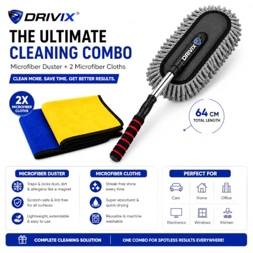 Image of Car Cleaning Combo Kit, Microfiber Duster + 500 GSM Cloth Pack of 2