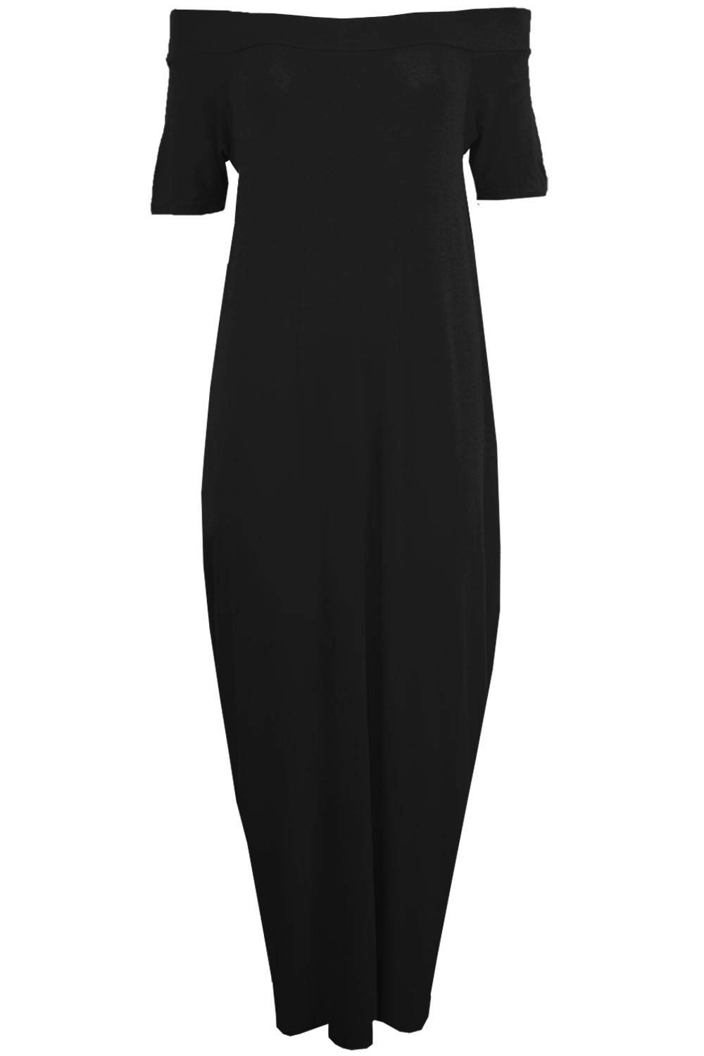 Fashion StarWomens Ladies Plain Off The Shoulder Bardot Lagenlook Italian Drape Baggy Maxi Dress