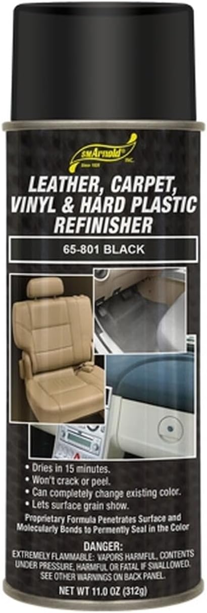 SM Arnold Refinishing Spray Paint - BLACK 11 Oz. - For Leather, Carpet, Vinyl, Metal, Plastic, Polycarbonate, Polypropylene, Acrylic, Lexan, Fiberglass | Pro Grade Aerosol Refinisher