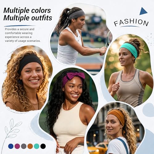 Image of DRESHOW 6 PCS Adjustable Headbands for Women Knotted Headbands Elastic Non-Slip Fashion Hair Bands for Workout Sports Running Yoga