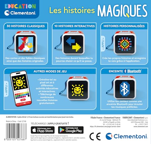 Clementoni | Il Était Une Fois – Les Histoires Magiques pour Enfants 3 Ans+ | Conteur 30 Histoires Classiques et 10 Interactives | Jouet Éducatif LED Animé Bluetooth | Écoute Autonome Enfant