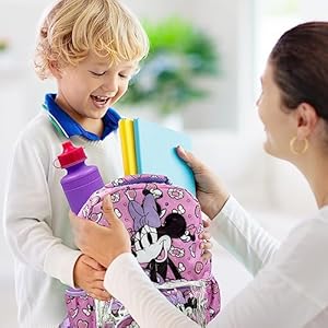 Fast forward minnie mouse backpack with lunch box 16 inch 6 piece set minnie mouse bookbag perfect for back to school elementary age girls  urban country home decor