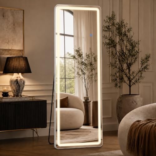 Image of 64 inchx21 inch Full Length Mirror with LED Lights, Mirrors with Dimming & 3 Color, Full Body Mirrors with Aluminum Alloy Thin Frame for Bedroom, Dressing Room