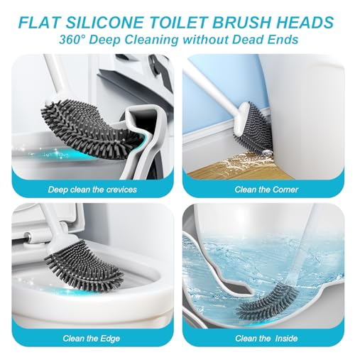 Sellemer 2 Pack Silicone Toilet Brush with Holder: Wall/Floor Mounted WC Brush, with Quick-Drying Holder - Image 2