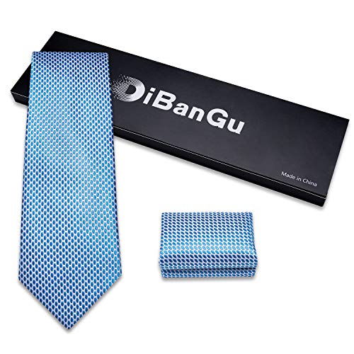 Image of DiBanGu Mens Solid Color Tie and Pocket Square Set Woven Silk Plain Necktie & Handkerchief for Men Wedding Party Formal