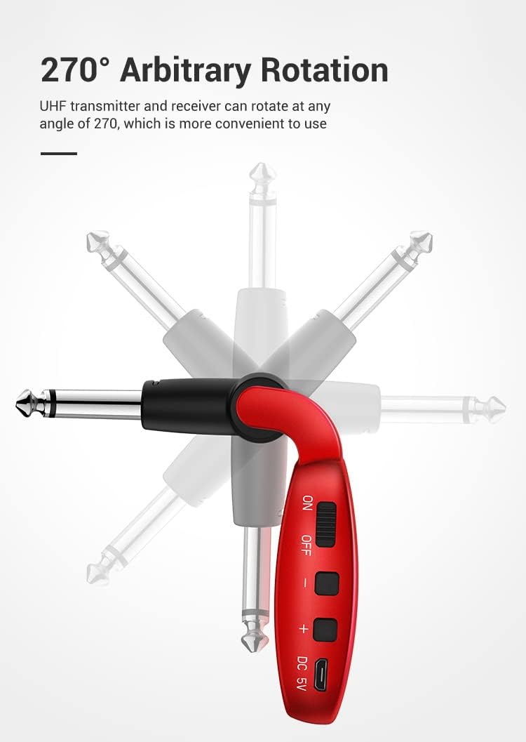 Arklove 1/4 inchTs Jack 6.35mm mic Microphone Wireless Guitar System Rechargeable Guitar Transmitter Receiver Set Bass Pick Up Accessaries amp (Black)