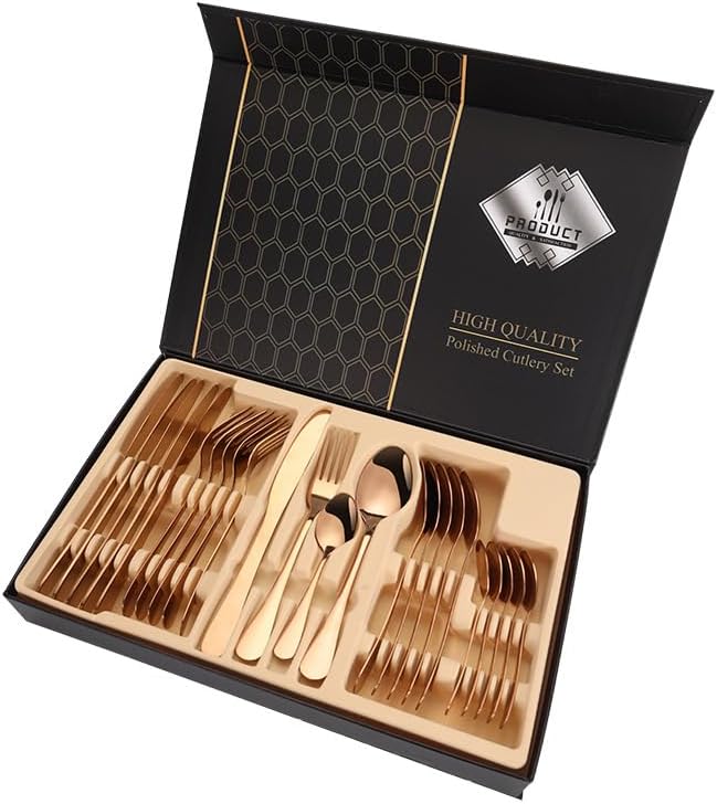 Silverware Flatware Cutlery Set, 24-piece Knife, Fork And Spoon Cutlery Set Black High-end Gift Box Knife, Fork And Spoon(Rose Gold)