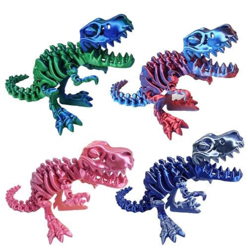 YNTOXIN Small 4PCS 6" 3D Printed Dinosaur, Articulated Dinosaur Fidget Toy, Flexible Pearly Sheen Tyrannosaurus Home Office Decor Desk Toy Small B