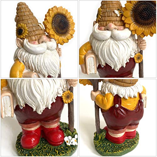 ABOOFAN Gnomo de Jardim Abelha Dia Dwarf Gnome Estátua Com Girassol Resina Gnome Estatueta Enfeite p