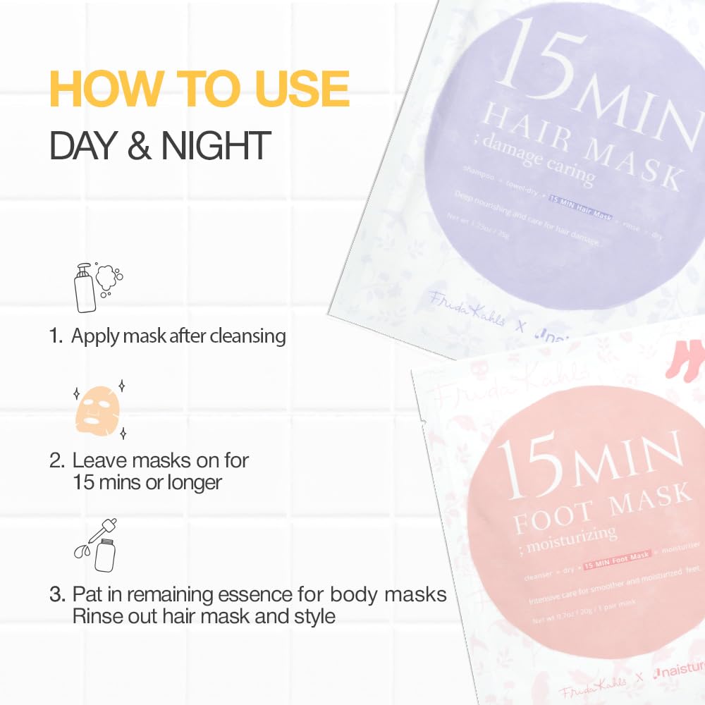 Naisture x Frida Kahlo 15 Min Pamper Me Kit Korean Spa Skincare Gift Set for Women - Head to Toe with Hair, Face, Eye, Hand, Foot Masks & Bonus Item (8 pcs) view 4