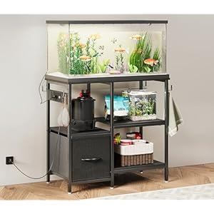 10,20,29 Gallon Fish Tank Stand with Power Outlet & Fabric Drawer, Metal Aquarium Stand, Reptile Tank Stand with a Adjustable Shelves, 400LBS Capacity, 31.5“ L X 15.7” W Tabletop, Black