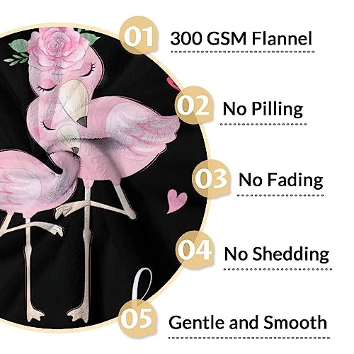Personalized Flamingo Blanket Gifts with Name - 50x60 Inches Cute Throw for Women & Girls - Black Soft Fuzzy Blankets for Bed, Couch & Living Room