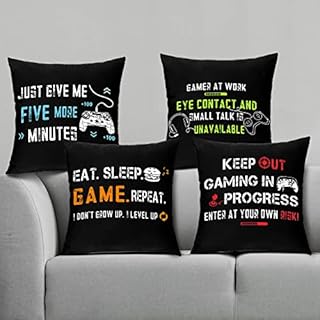 4 Pieces Gaming Cushion Cover Video Game Themed Pillowcase Gamer Throw Pillow Covers for Gaming Fan Funny Gaming Pillow Case for Home Office Car Sofa Bedroom Present, 45 x 45 cm