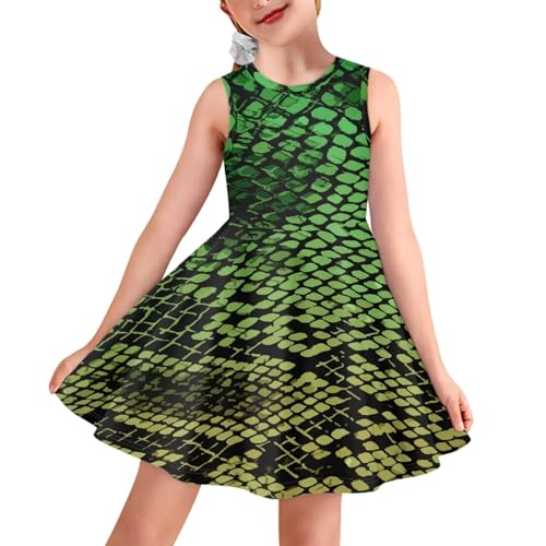 SYtrade Girl's Sleeveless A-line Midi Dress Crew Neck Sundress Printed Swing Party Dress3
