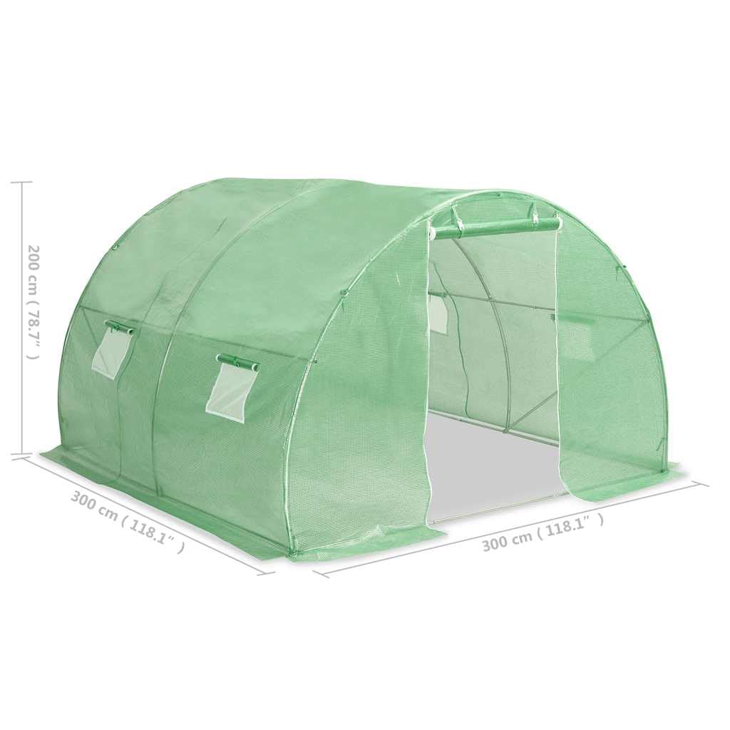 Szklarnia 9 m², 300 x 300 x 200 cm, tkanina siatkowa PE 140 g/m², ocynkowana rama stalowa, 4 okna i drzwi, do uprawy pomidorów w ogrodzie na warzywa, zioła