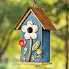 glitzhome GH90097 Distressed Decorative Solid Wood Birdhouse, 10.25 Inch Tall, Blue