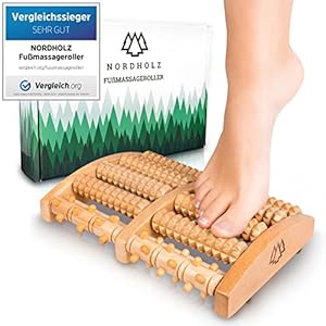 NORDHOLZ® Fußmassageroller Holz zur Stressreduzierung und Entspannung durch Triggerpunkt-Therapie – Fußmassage für Zuhause & Büro – Fußroller Holz zur Vorbeugung & Linderung von Schmerze