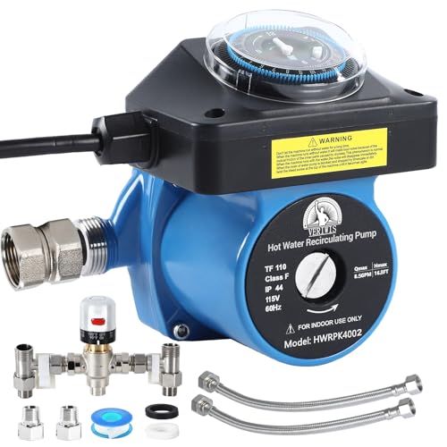 VERIWIS Hot Water Recirculating Pump Kit for Tank Water Heater Circulation Pump for House with 304 Stainless Steel Adjustable Bypass Valve and Timer Replace 595916 0955805(3-Year Warranty)