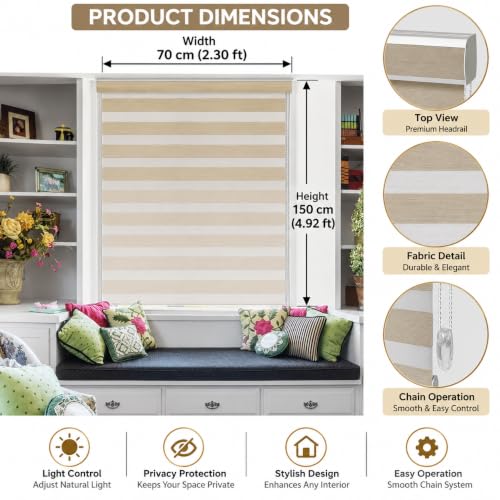 Image of ZEBRA BLINDS Polyester Blinds for Windows,Ivory,W70XH150CM or Width 2feet2.5inch x 4 feet 11inch