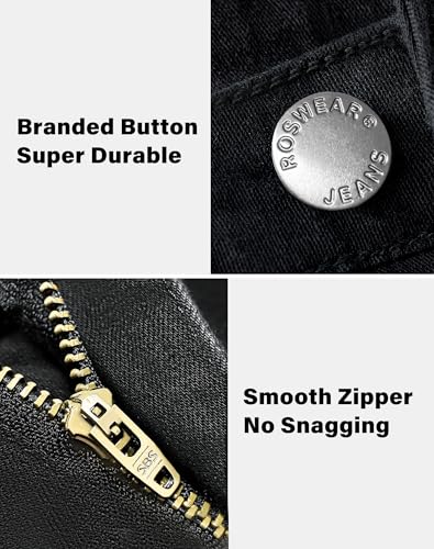 roswear Women's Stretchy Petite Cuffed Jeans with Patch Pockets High Waisted Cropped Straight Leg Denim Pants4