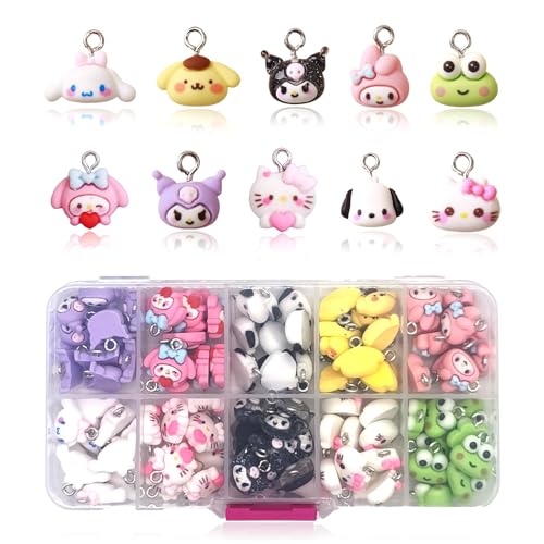 YOKUSHI 100 PCS Cute Cartoon Resin Charms for Jewelry Making Bulk with Box 3D Mini Pendant Animal Ornament DIY Craft for Bracelets Necklaces Earrings Keychain (Solid-4)