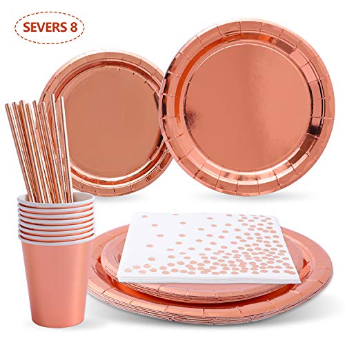 Colmanda Oro Rosa Party Set, 42 Pezzi Stoviglie per Feste Oro Rosa, Oro Rosa Piatti Tazze Cannucce Tovaglioli, Articoli da Tavola in Oro Rosa per Compleanni Feste Matrimoni Anniversari