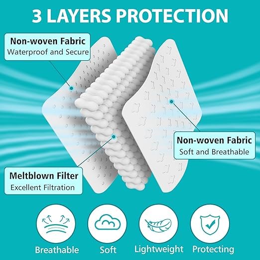 Image of 3-Ply Disposable Face Masks - Non-Woven, Breathable, Soft Ear Loops, Adjustable Nose Clip - Protective Mask for Daily Use, Travel, School, Office
