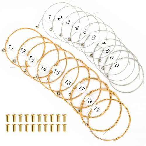 INKNOTE Lyre Harp A Sets of 19 Replacement Metal Strings with 20 Pcs Gold Brass Hollow Rivets