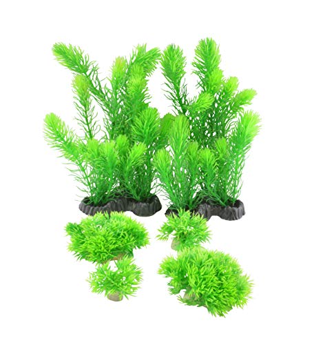CNZ Aquarium Decor Fish Tank Decoration Ornament Artificial Plastic Plant Green (Green, 6pcs)