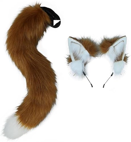 VIGVAN Animal Cosplay orejas de lobo y cola de zorro orejas de gato, cola de mapache cosplay cola (cola blanca bronceada) VIGVAN Animal Cosplay orejas de lobo y cola de zorro orejas de gato, cola de mapache cosplay cola (cola blanca bronceada)