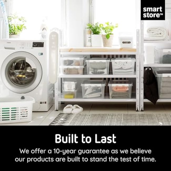 Classic 10 Clear Plastic Storage Boxes, 8L/8.5QT BPA-Free Stackable and Nestable Container with Secure Lid, Swedish Made Plastic Bins for Organization, L13.39 x W9.84 x H6.3-10 Pack