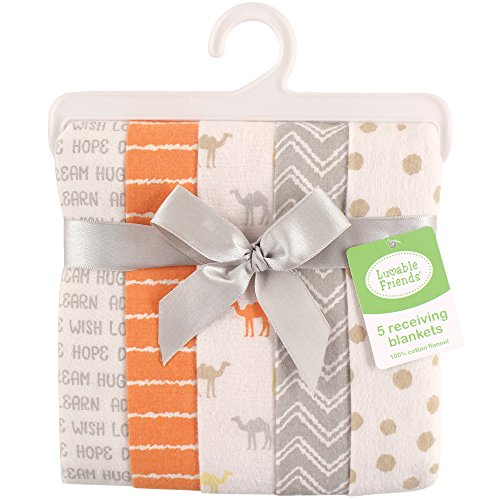 Image of Luvable Friends Unisex Baby Cotton Flannel Receiving Blankets, Camel 5-Pack, One Size