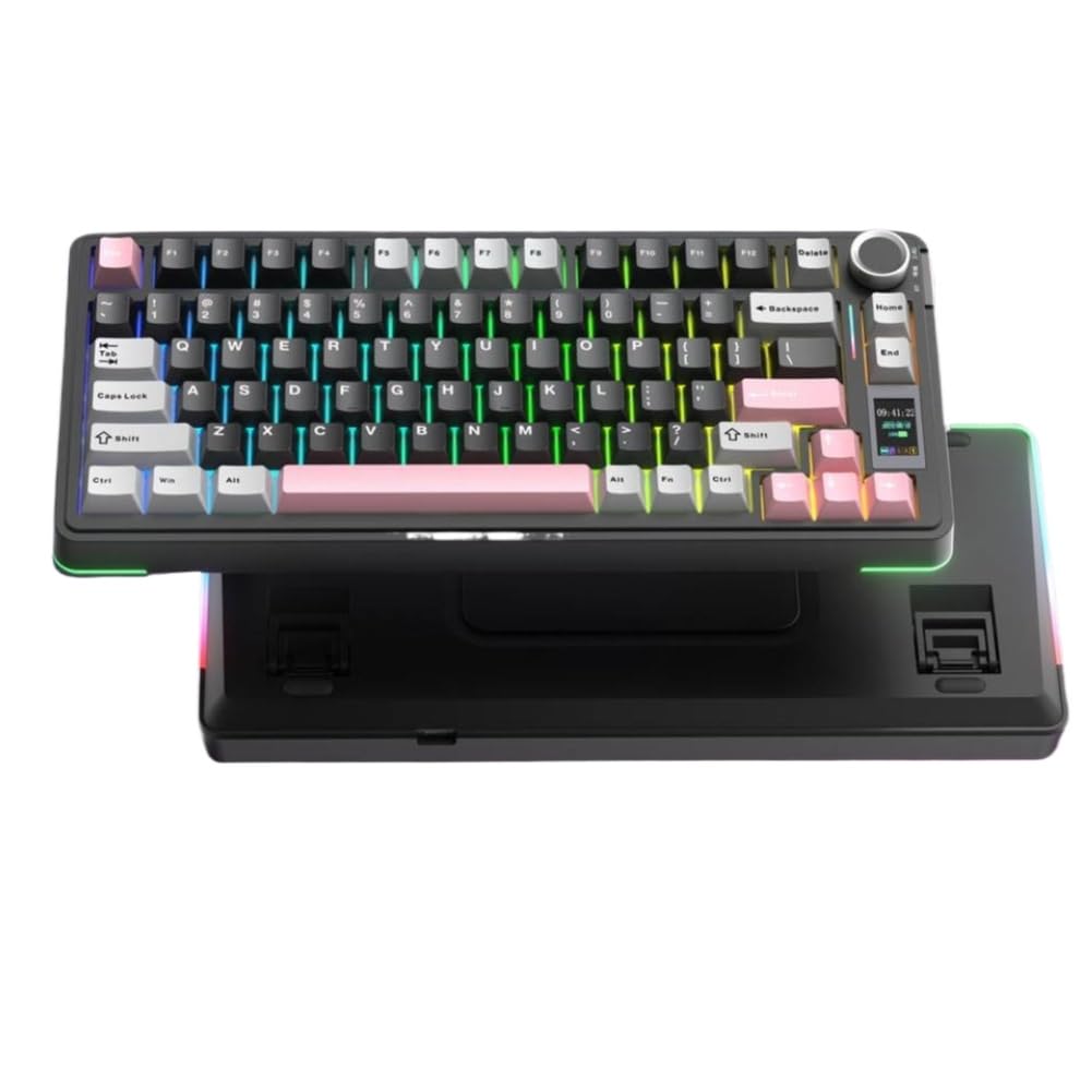 S75pro Tastiera wireless Tri-Mode RGB Gaming Keyboard Hot Swap PBT Keycaps con software macro (nero rosa)