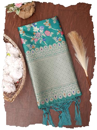 Image of DEVANGI Women's Woven Banarasi Silk Dupatta /Chunni For Women, Floral Print 1 Meter Wide and 2.3 Meter Length Printed Designer Dupatta /Chunni For Girls