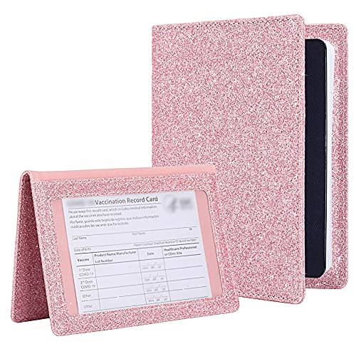 JISONCASE Passport Wallet Case Passport Cover Passport Holder and Vaccine Card Holder Combo,Travel Document Organizer Protector Slot Transparent Card Window,1 Passport Cover+ 2 Mask Extender Hooks(Pink)â€¦