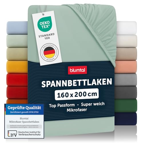 Blumtal® Spannbettlaken 160x200cm aus Microfaser - Oekotex zertifiziertes Bettlaken 160x200 - Spannbetttuch 160x200 / Bettlaken 160x200-160x200 cm Spannleintuch - Summer Green - Grün