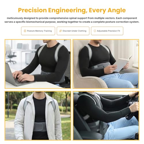 Image of Sifoz Free Size Grey Posture Corrector For Men And Women Back Support Belt Back Pain Back Straight And Shoulder Support Belt (Grey Metallic)