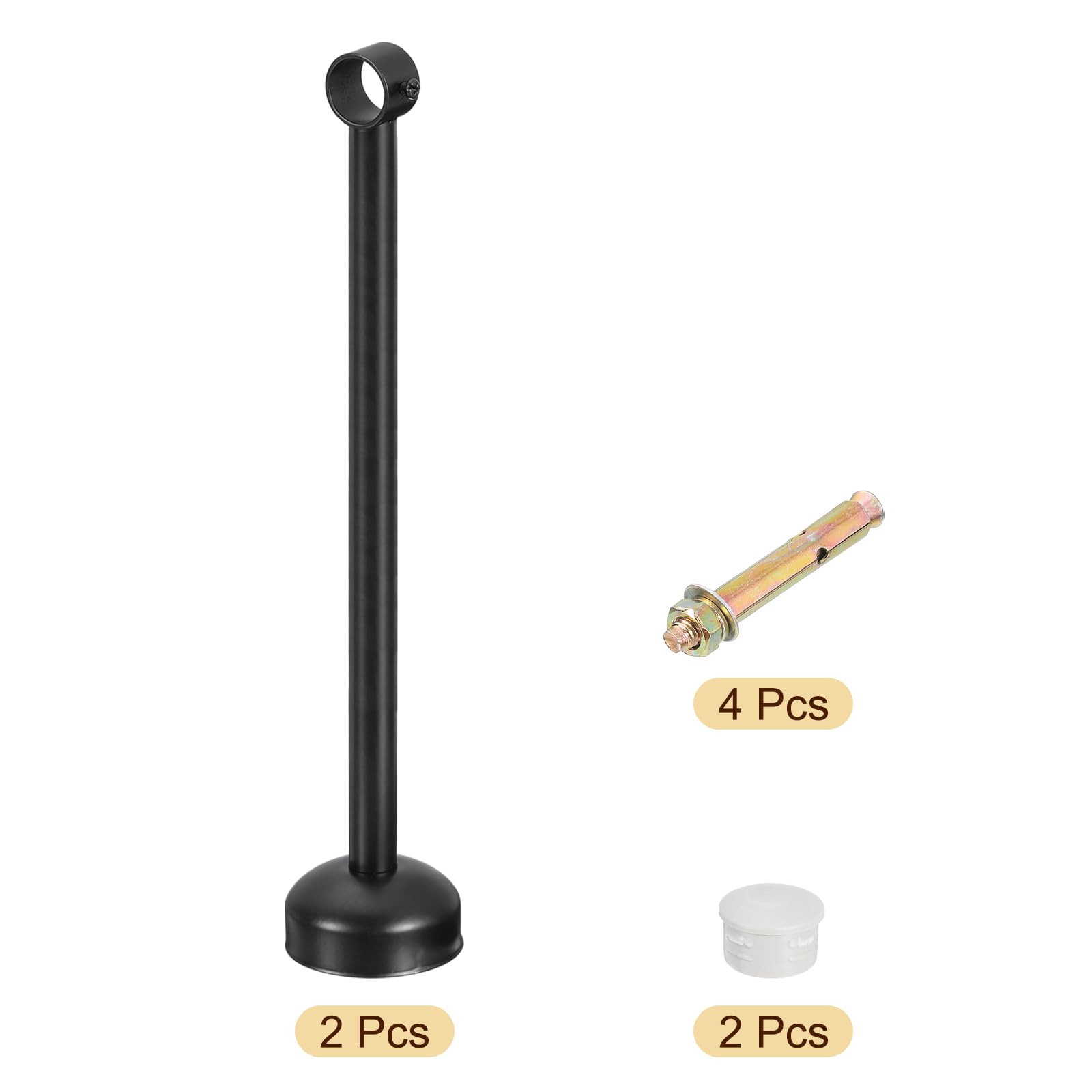 QUARKZMAN 2 Set Supporto Bastone Tenda Soffitto, Adatto a Tubo 25mm/0.98" Lunghezza 400mm/15.75" Ganci Asta Bastoni per Tende Acciaio Inossidabile per Pareti Armadio Tubo Asta Tenda, Nero
