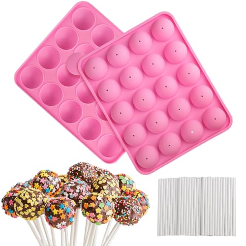 Velicber Moule Pop Cake, Moules à Lollipop Bonbon, 20 Cavités Moule à Bâtons Pops en Silicone, avec 100 Bâtonnets de Sucette pour Sucette Chocolat Gâteau...
