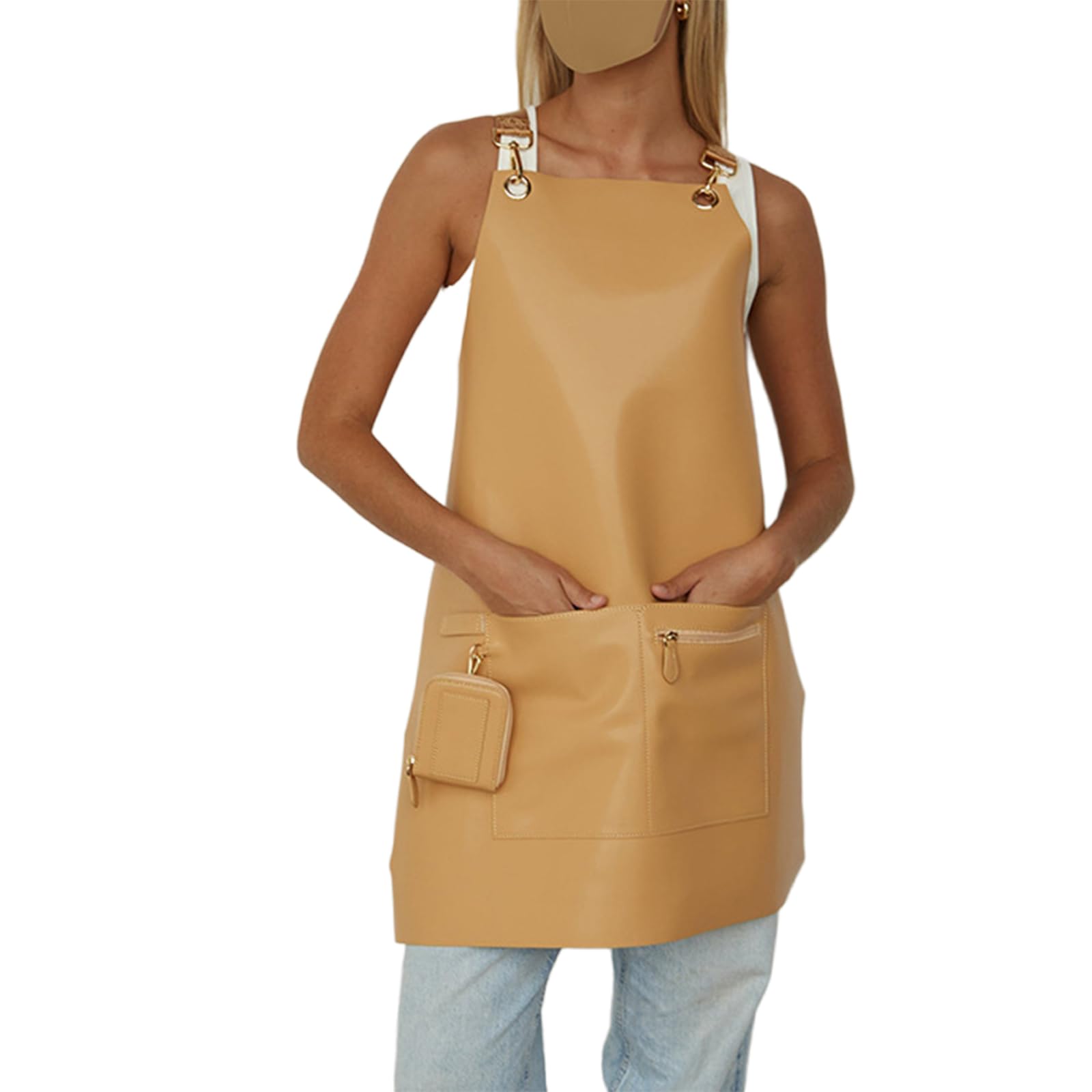 Delantal Impermeable Cocina Hombre Dos Bolsillos Delantal Cruzado En La Espalda para Barbacoa, Cocina, Limpieza, Hostelería, Frutería Y TrabajoYellow,One Size
