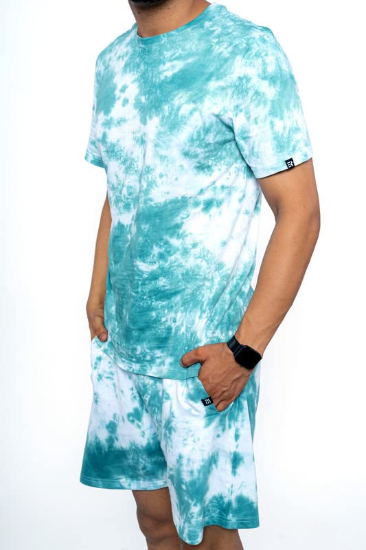 Image of EK RAG' Unisex Tie and dye & Solid Colours Half Sleeves Co - ords Set : Half Sleeve T-Shirt + Shorts Tie dye & Solid Colours For Men & Women