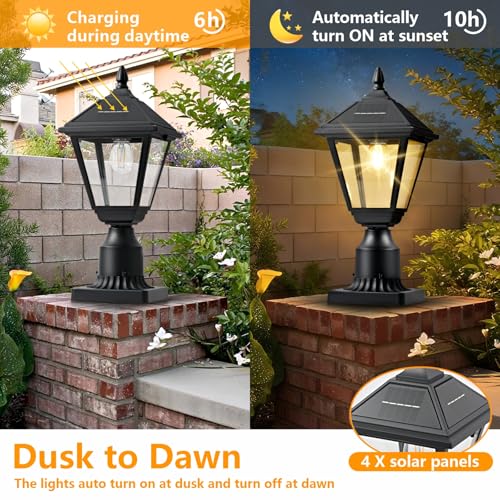 DARIISI Solar Lamp Post Lights 2 Pack, 3000K Dusk to Dawn Solar Post Lights with Pier Mount Base, Waterproof Outdoor Post Lantern, Aluminum & Glass Housing for Garden Yard Pole Pillar by DARIISI - Image 2