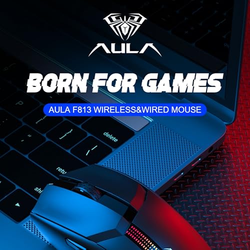 Image of Aula F813 Wired & Wireless Gaming Mouse | Adjustable Effect & 800-4800DPI With 8 Keys | Polling Rate 500Hz, 400mA Batteries Capacity With 1.5M Type-C Soft Braided Cable | Compatible With Windows & Mac